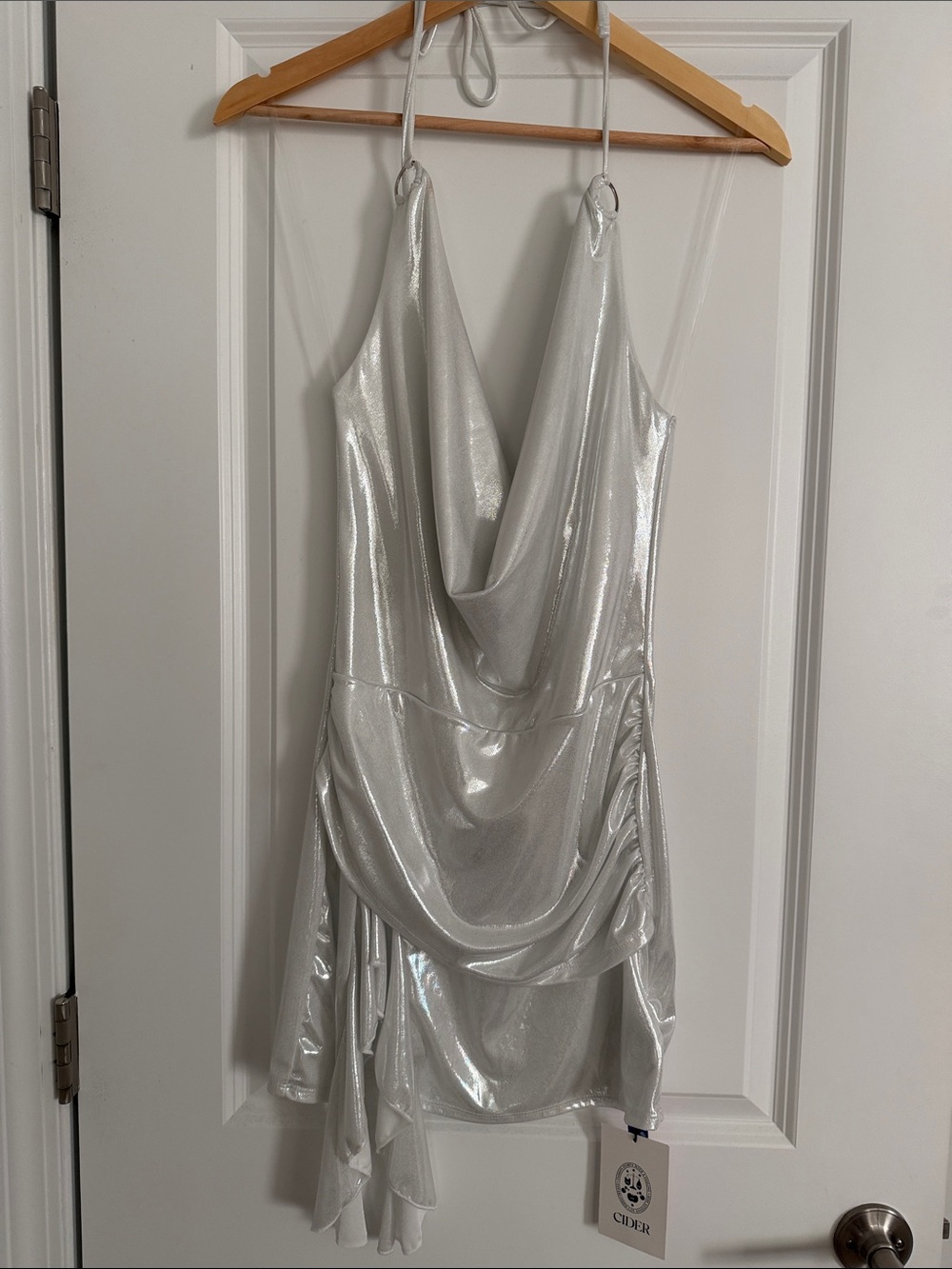 Silver Draped Halter Mini Dress